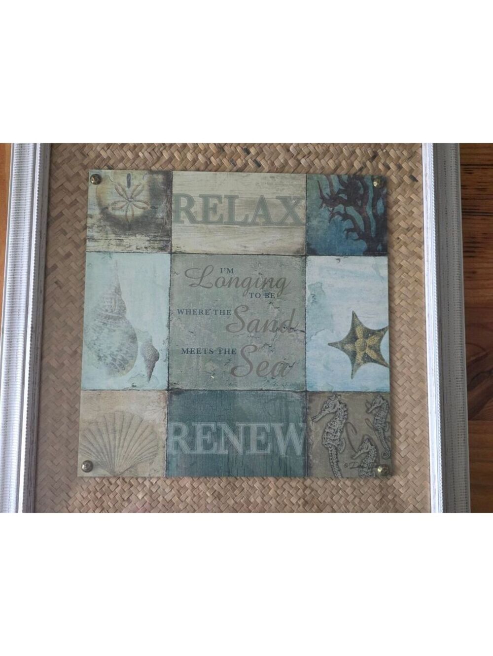 Coastal-Themed Wall Art Print with Relax and Renew Inspirational Quote in White-